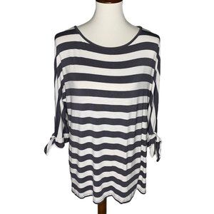 Soft Surroundings Adrift Striped Top Size Medium Gray and White Nautical Ties